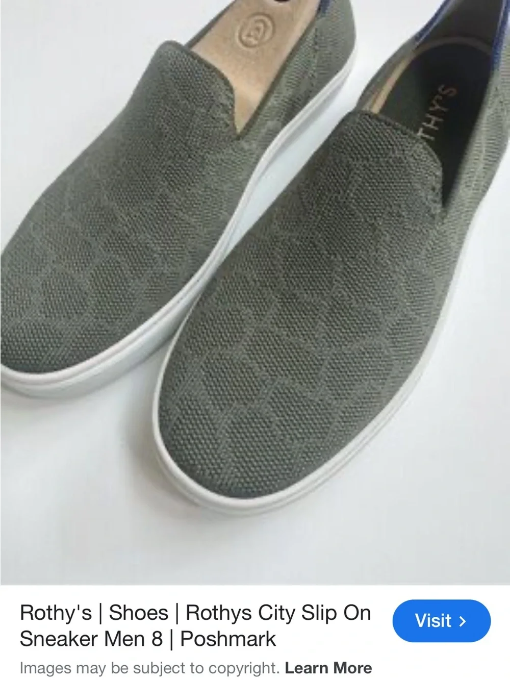 Rothy's Safari Green size 7 woman's Slip-On  sneakers with White Sole